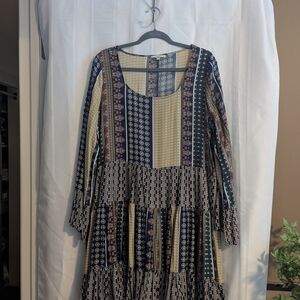 Easel Multicolor Patchwork Long Sleeve Dress. Size Large.